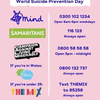 It is Suicide Prevention Day today Please share widely and let anyone and everyone know it’s good to talk, and there is always someone happy to listen