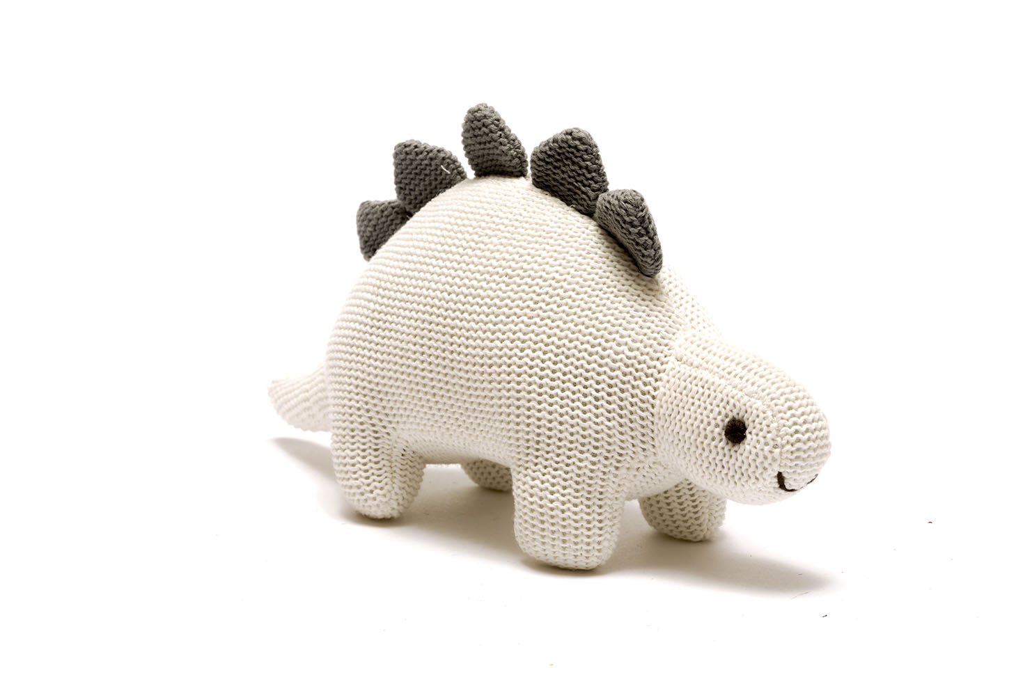 White knitted organic cotton dinosaur baby rattle - new baby gift